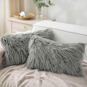Grey Plush Pillow Covers Set 12”X20”